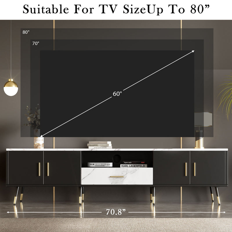 Modern TV Stand With 2 Cabinets & Open Compartments, Entertainment Center For Tvs Up To 80''
