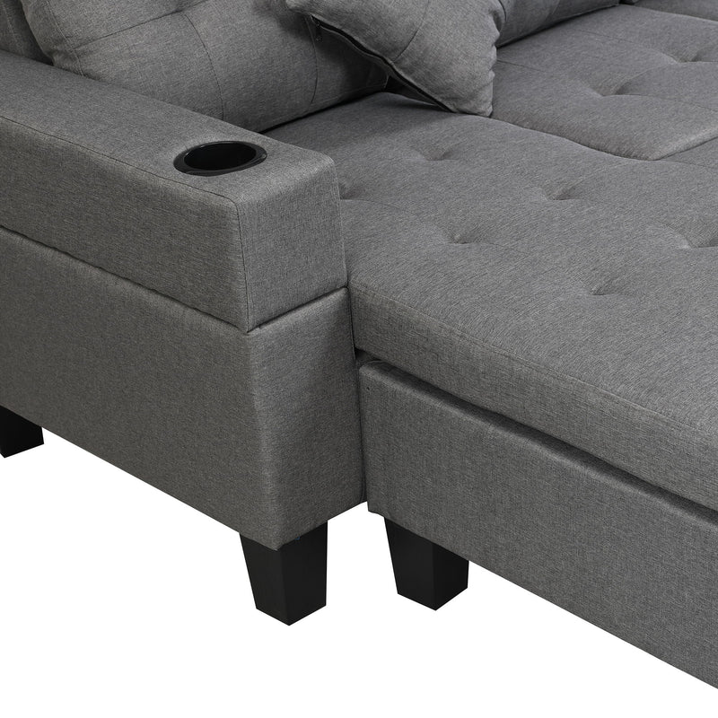 Sectional Sofa Set For Living Room With L Shape Chaise Lounge, Cup Holder And Left Or Right Hand Chaise Modern 4 Seat