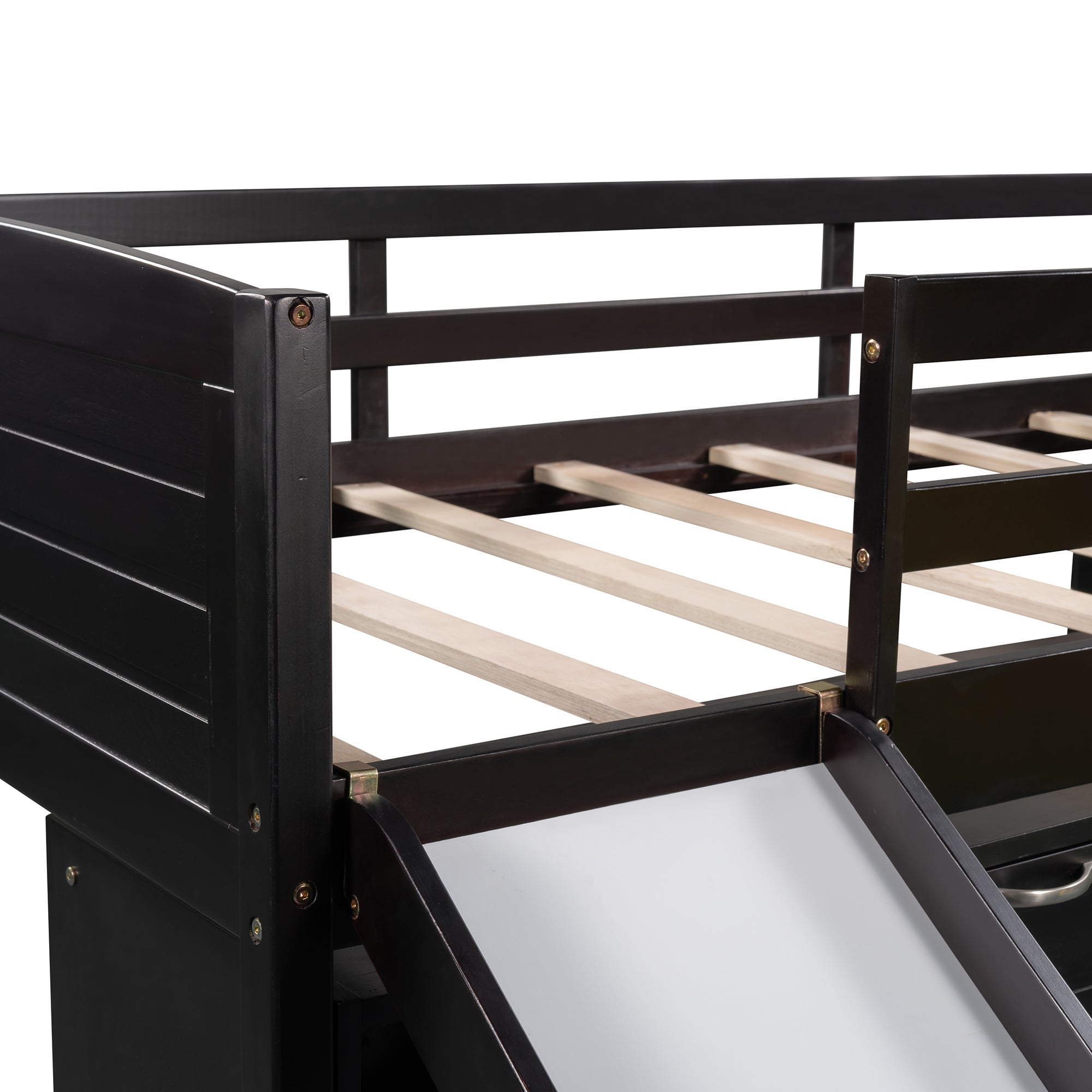 Low Twin Size Loft Bed with Cabinets, Shelves and Slide - Espresso(OLD SKU :LP000503AAP) - Atlantic Fine Furniture Melbourne FL