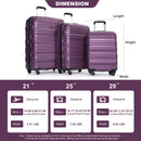 Expandable 3 Piece Luggage Sets Pc Lightweight & Durable Suitcase With Two Hooks, Spinner Wheels, Tsa Lock, (21/25/29) - Dark Purple