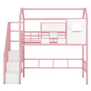 Metal Loft Bed with roof design and a storage box, Twin, Pink