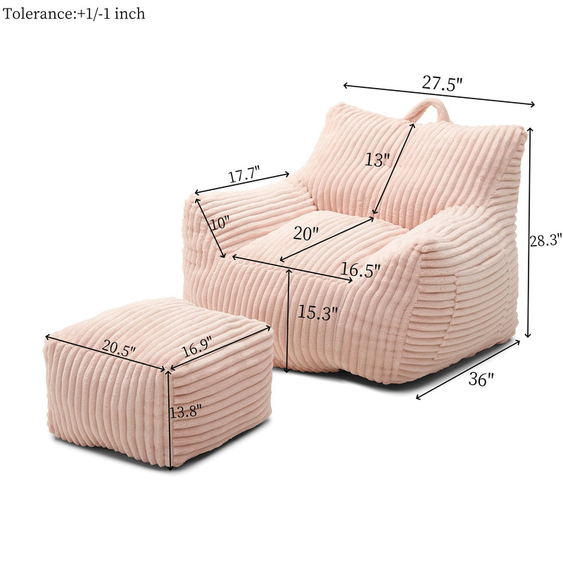 Giant Plush Bean Bag Chair With Armrests And Footstool