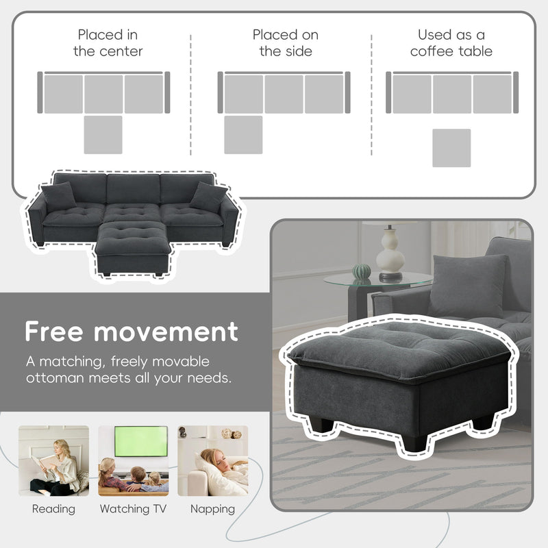 Modern Convertible Sectional L Shaped Reversible Couch Set With Free Pillows 4 Seat Suede Sleeper Sofa With Ottoman