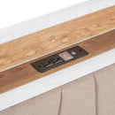 Full Size Metal Platform Bed Frame with Twin size trundle, Upholstered headboard, Sockets, USB Ports and Slat Support, No Box Spring Needed, White