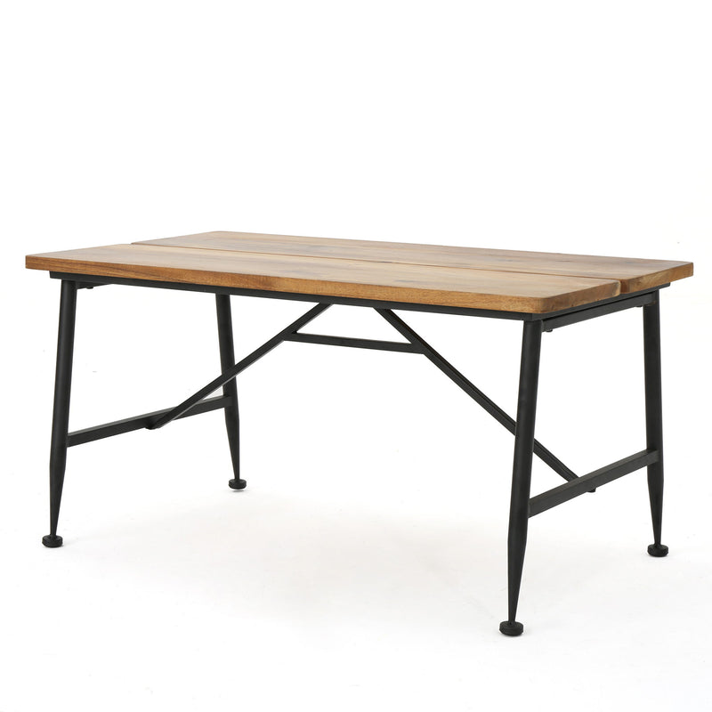 Rectangle Outdoor Coffee Table With Angled Tubular Legs And Wood Top - Black