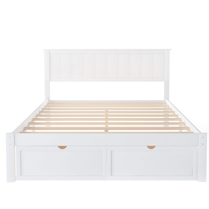 Full Size Platform Bed With Under Bed Drawers - White