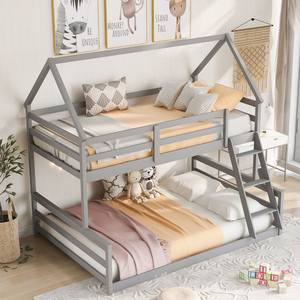 Twin Over Full House Bunk Bed With Built-In Ladder