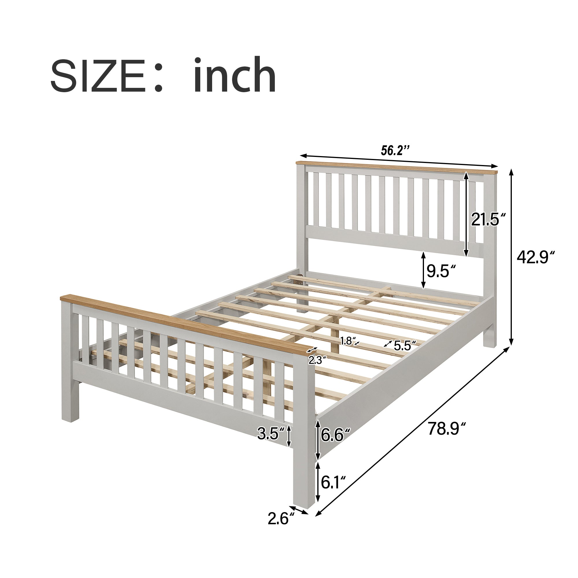 Country Style Concise Gray Solid Platform Bed with Oak Top, No Box Spring Needed, Full - Atlantic Fine Furniture Melbourne FL