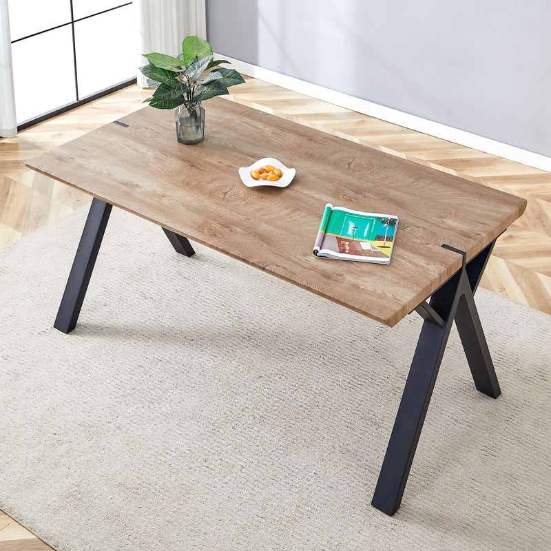 Wood Textured Dining Table With A Frame Legs.Density Board Sticker Pipe Spraying, Suitable For Various Occasions Such As Living Rooms - Black