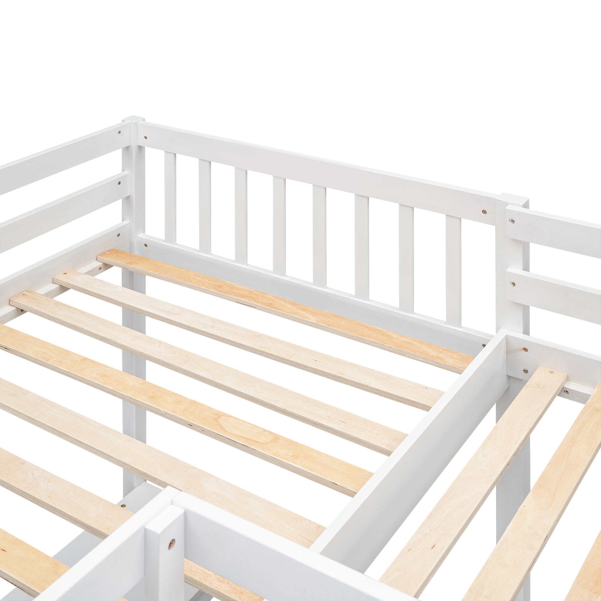 Wood Twin Size L-Shaped Loft Bed with Ladder and 2 Built-in L-Shaped Desks, White - Atlantic Fine Furniture Melbourne FL