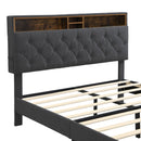 Modern Upholstered Platform Bed Frame With Button Tufted Headboard And USB Ports