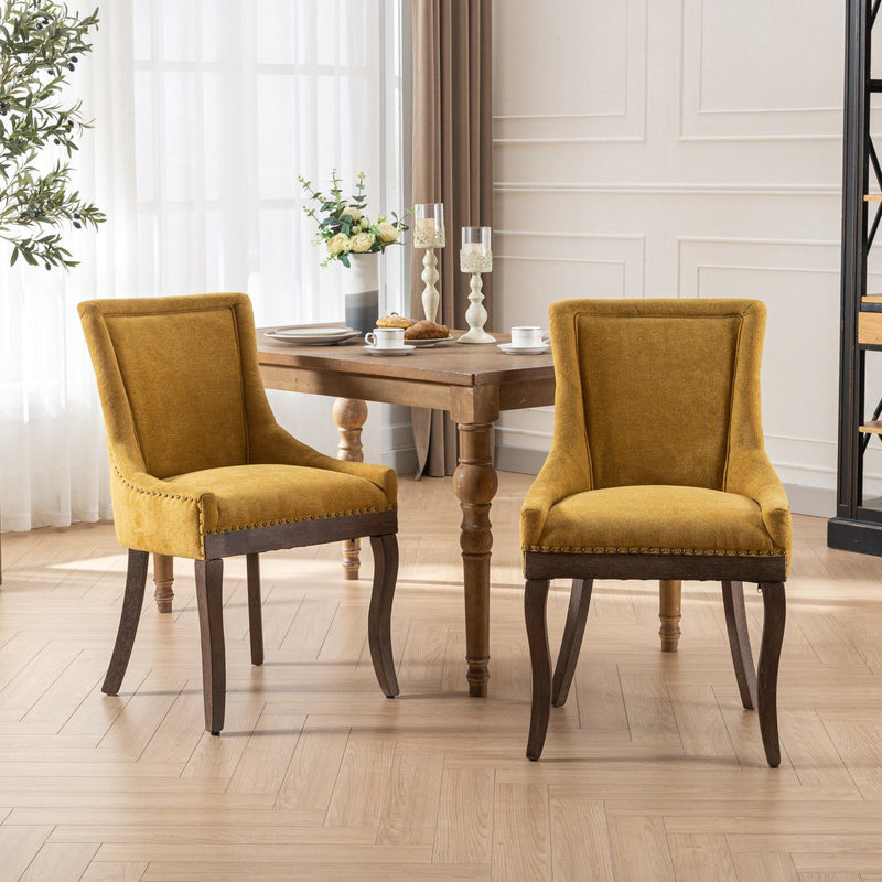 Ultra Side Dining Chair, Thickened Fabric Chairs With Neutrally Toned Solid Wood Legs, Bronze Nail Head (Set of 2)