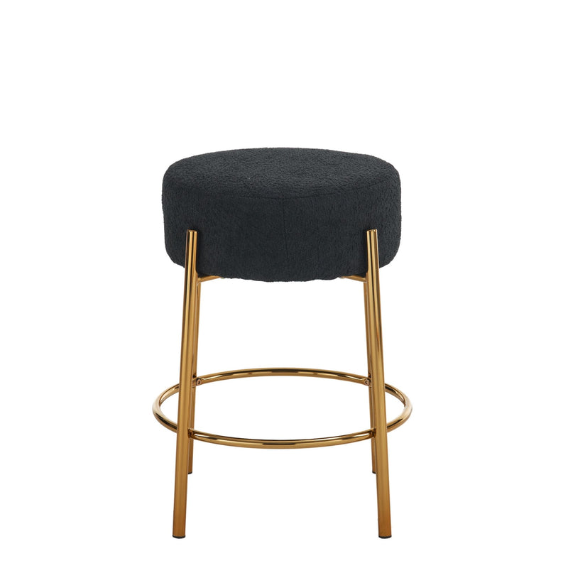 Round Bar Stools (Set of 2), Contemporary Upholstered Dining Stools For Kitchens, Coffee Shops And Bar Stores - Gold Legs