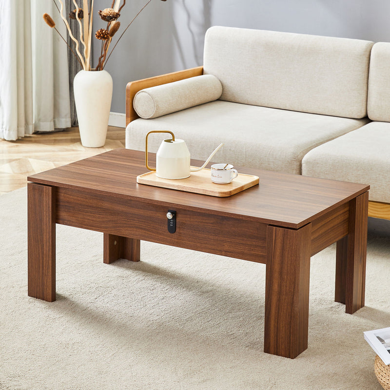 Multi Functional Coffee Table With Password Lock, Suitable For Storing Firearms And Wine - Walnut