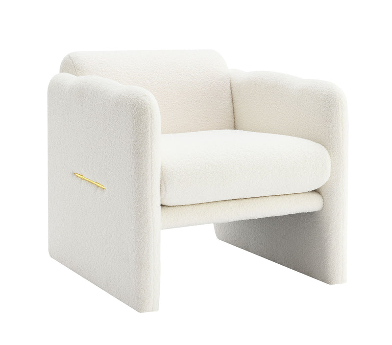 Arm Chair With Waved Arms, Metal Decoration On Both Side Arms
