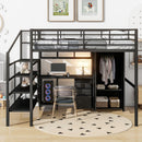 Full Size Loft Bed With Desk Set And Wardrobe - Black