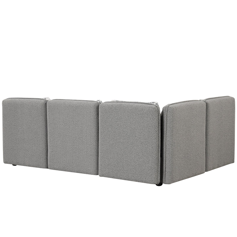 122.8" Convertible Modular Minimalist Sofa Free Combination 4 Seater Sofa Chenille Fabric Sectional sofa with 5 Pillows for Living Room, Office, Apartment, Small Space, Gray