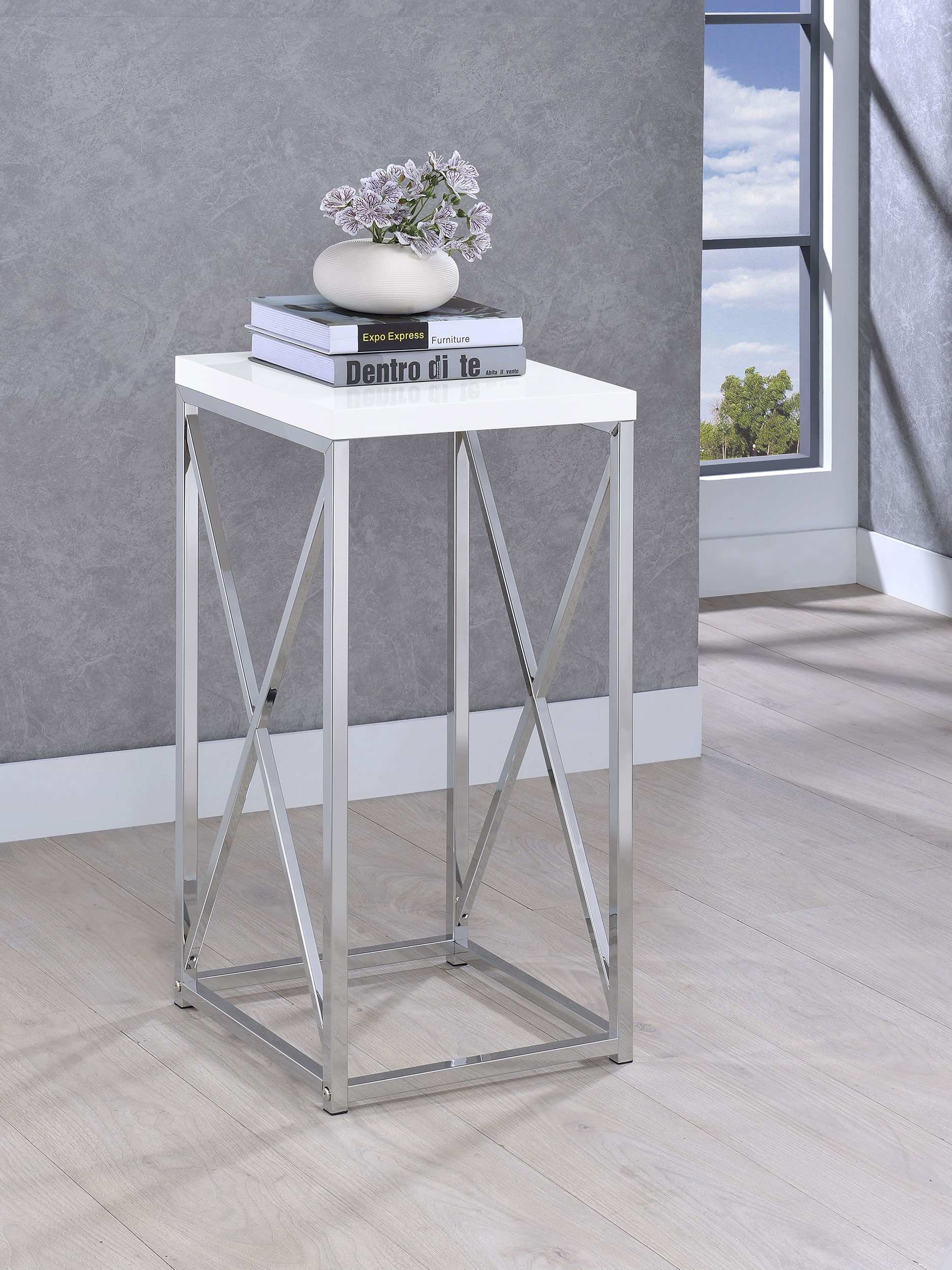 Edmund Square Accent Side Table White High Gloss and Chrome — view 2