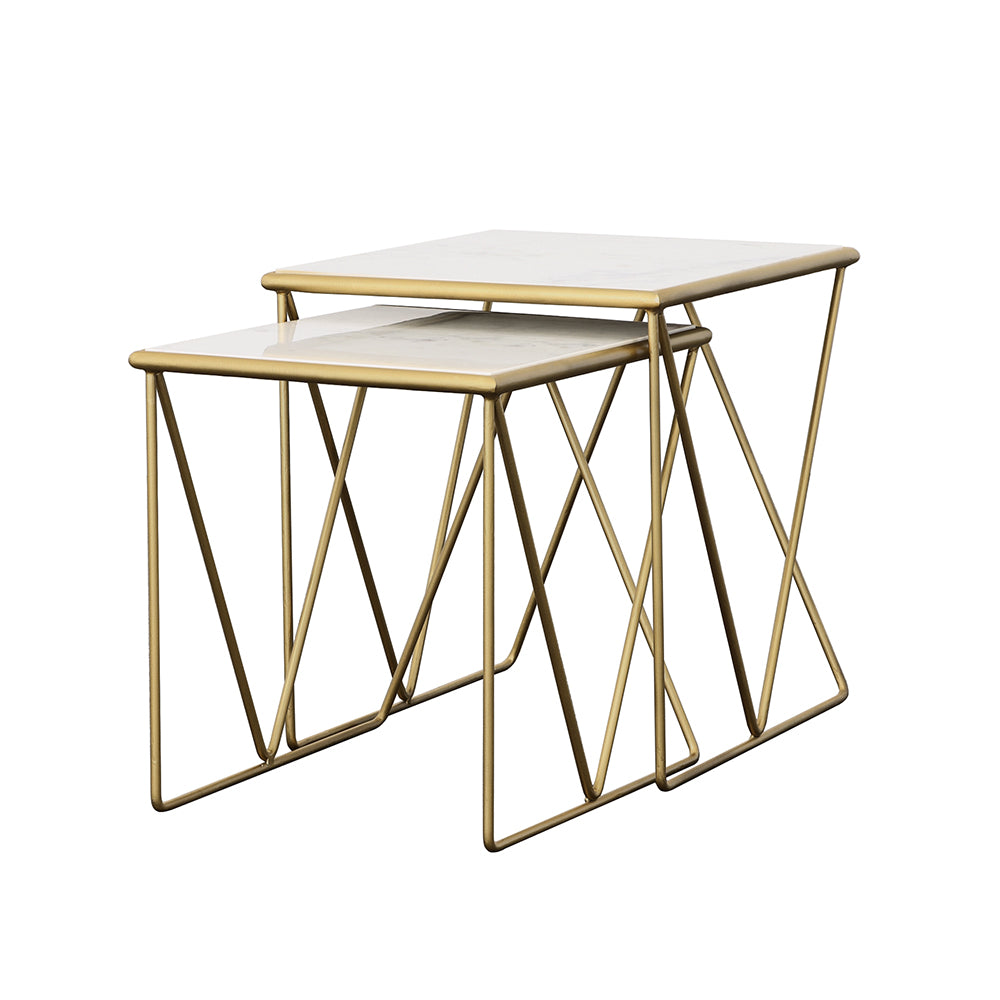 Bette 2-piece Marble Top Nesting Table Set White and Gold — view 4