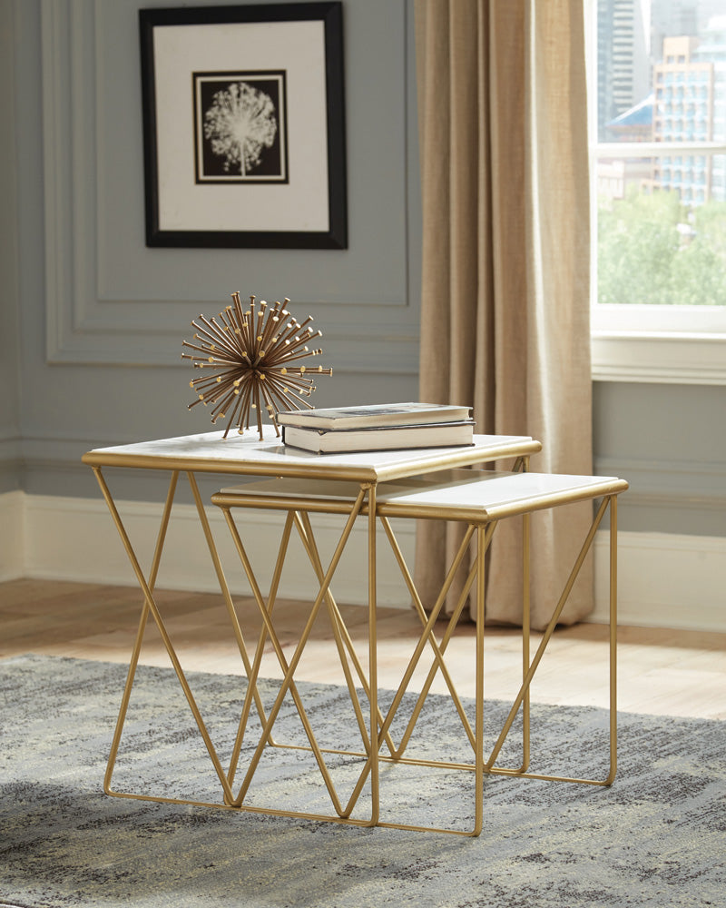 Bette 2-piece Marble Top Nesting Table Set White and Gold — view 2