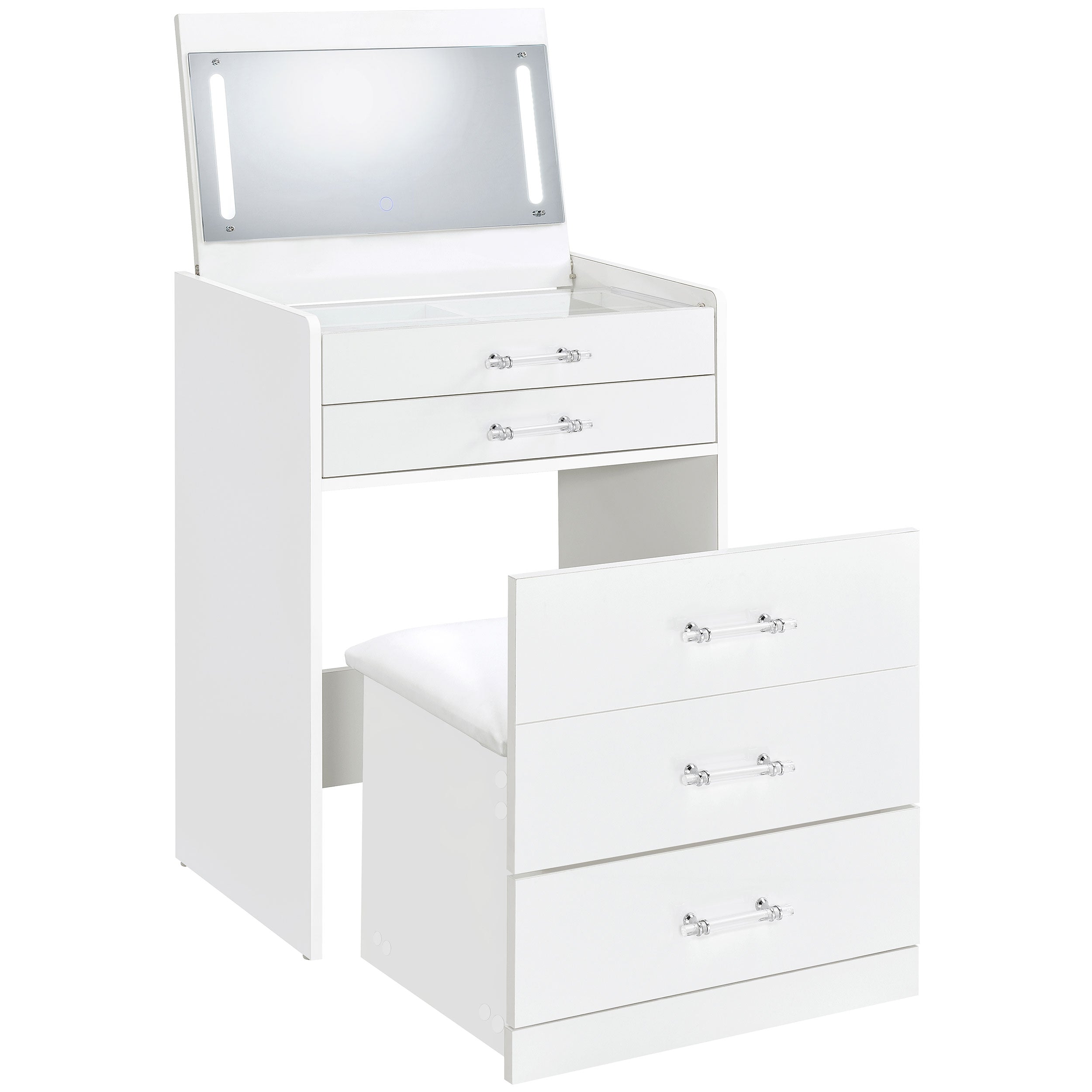 Danbury 3-drawer Makeup Vanity & Stool Set White High Gloss — view 6