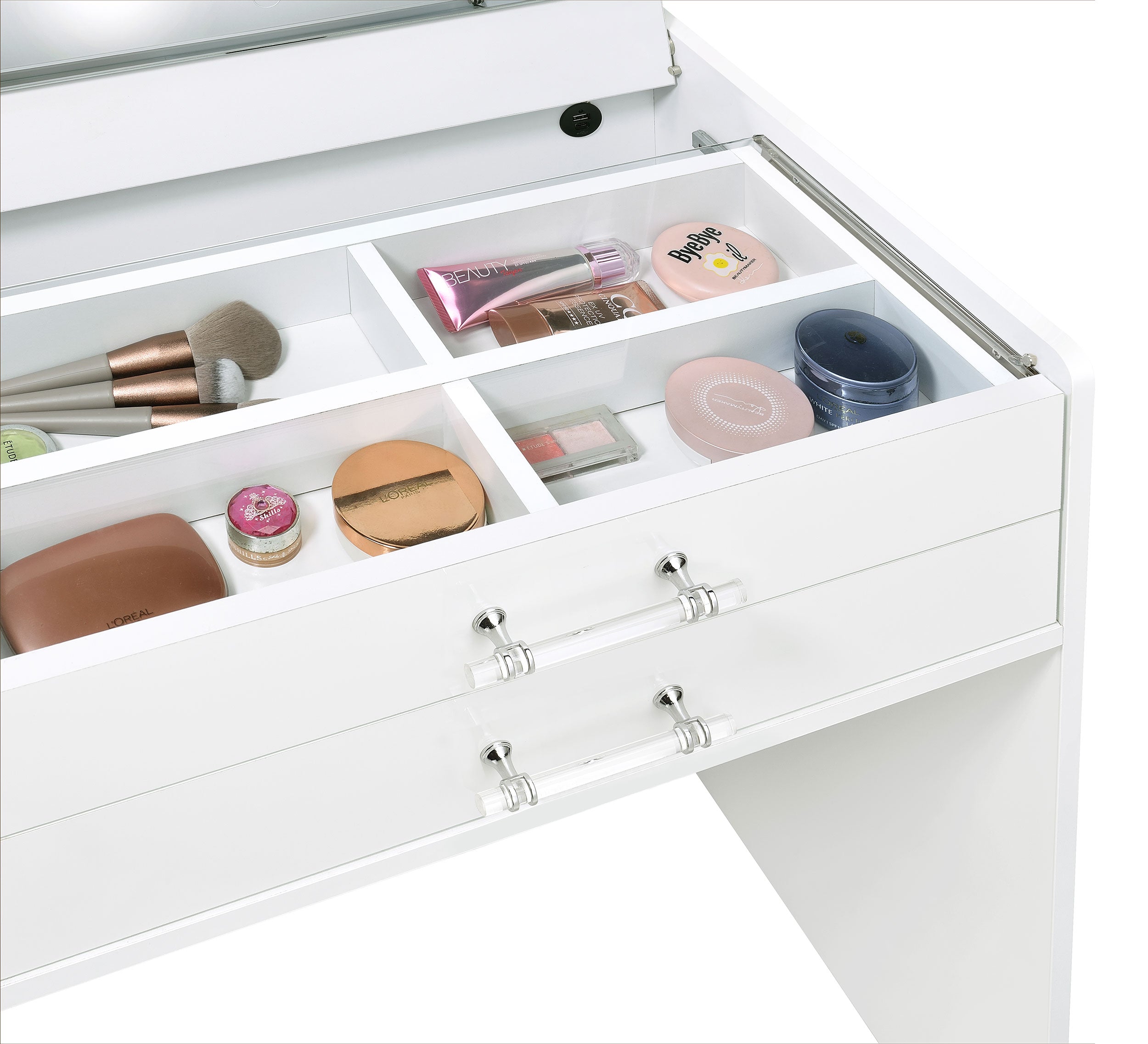 Danbury 3-drawer Makeup Vanity & Stool Set White High Gloss — view 18