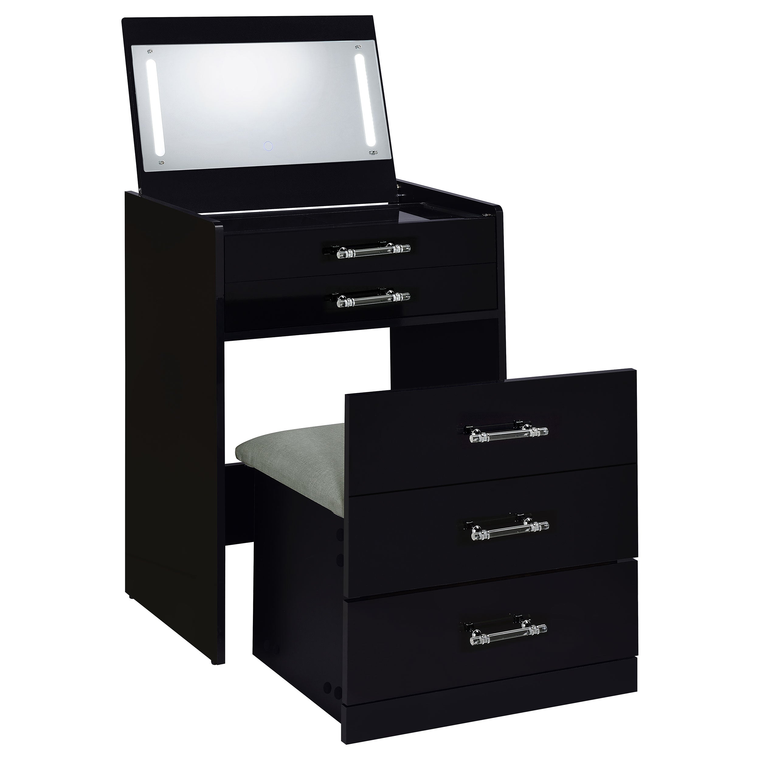 Danbury 3-drawer Makeup Vanity & Stool Set Black High Gloss — view 6