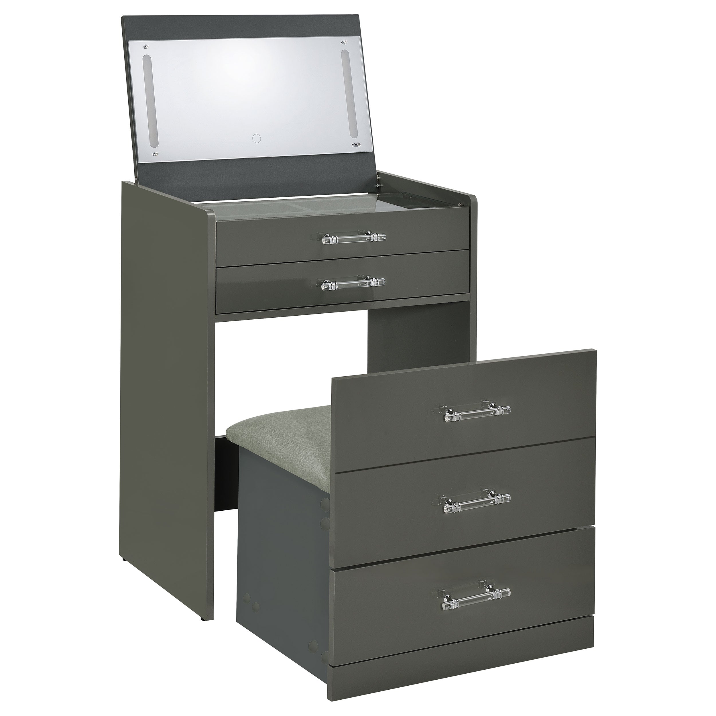 Danbury 3-drawer Makeup Vanity & Stool Set Grey High Gloss — view 1