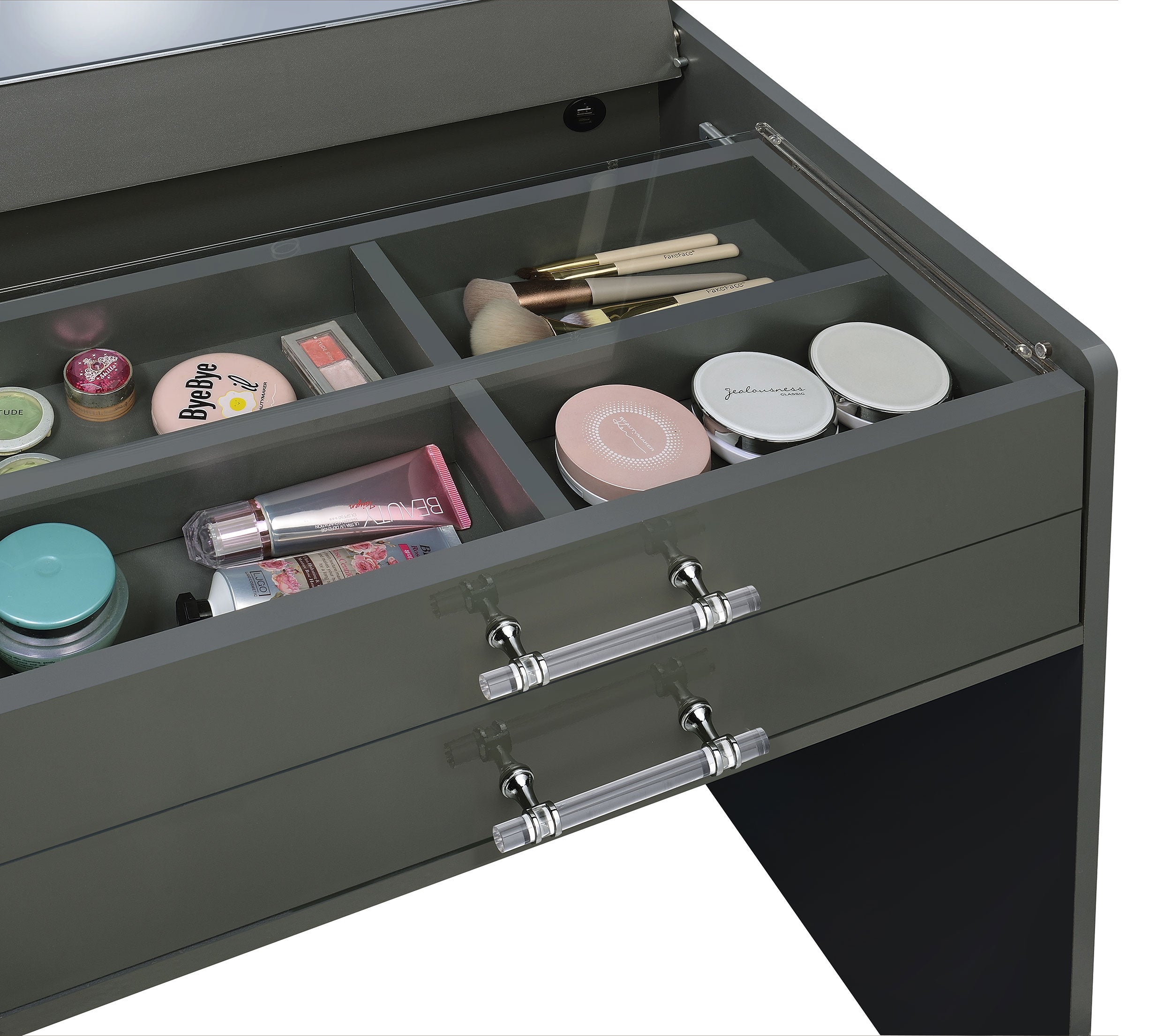 Danbury 3-drawer Makeup Vanity & Stool Set Grey High Gloss — view 18