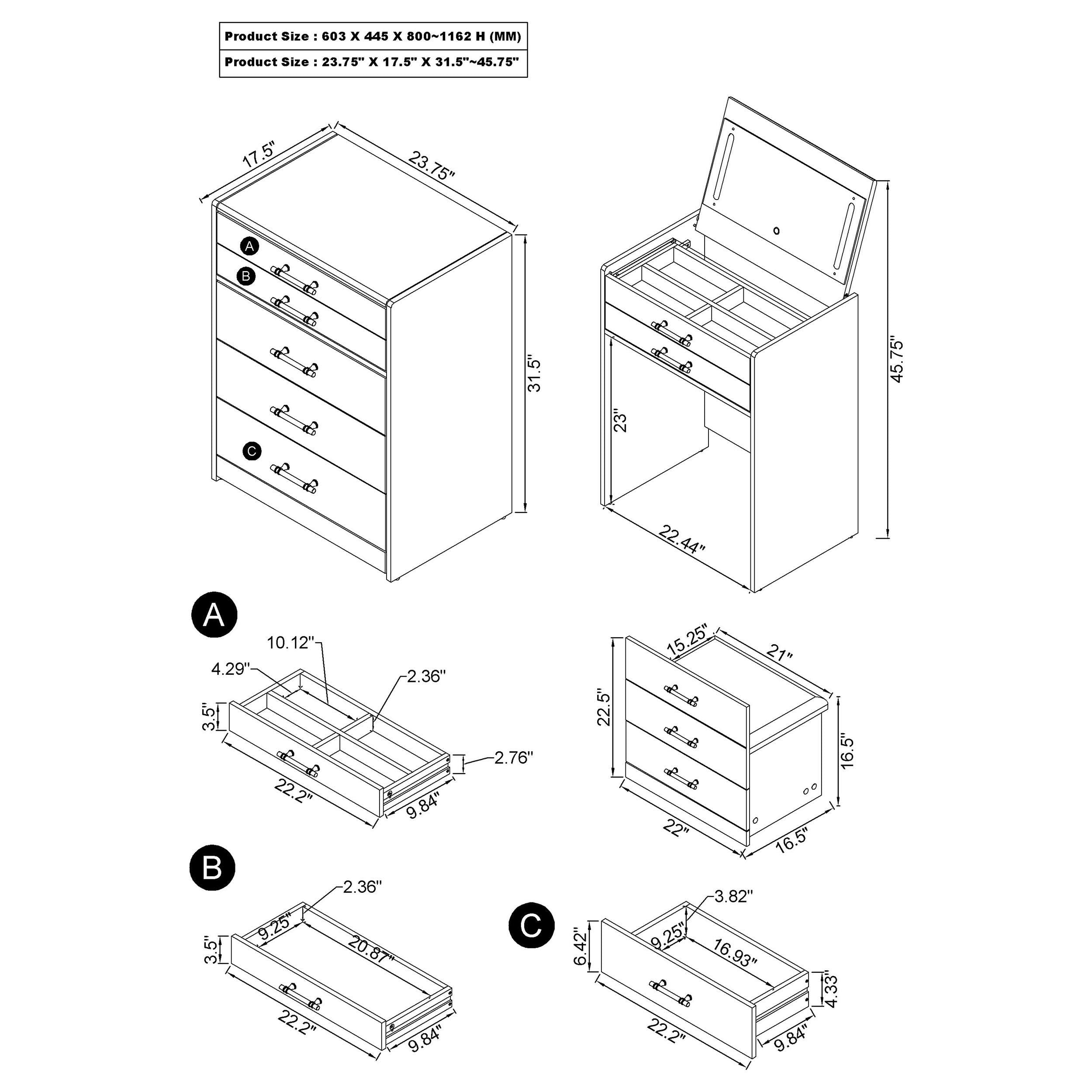 Danbury 3-drawer Makeup Vanity & Stool Set Grey High Gloss — view 20