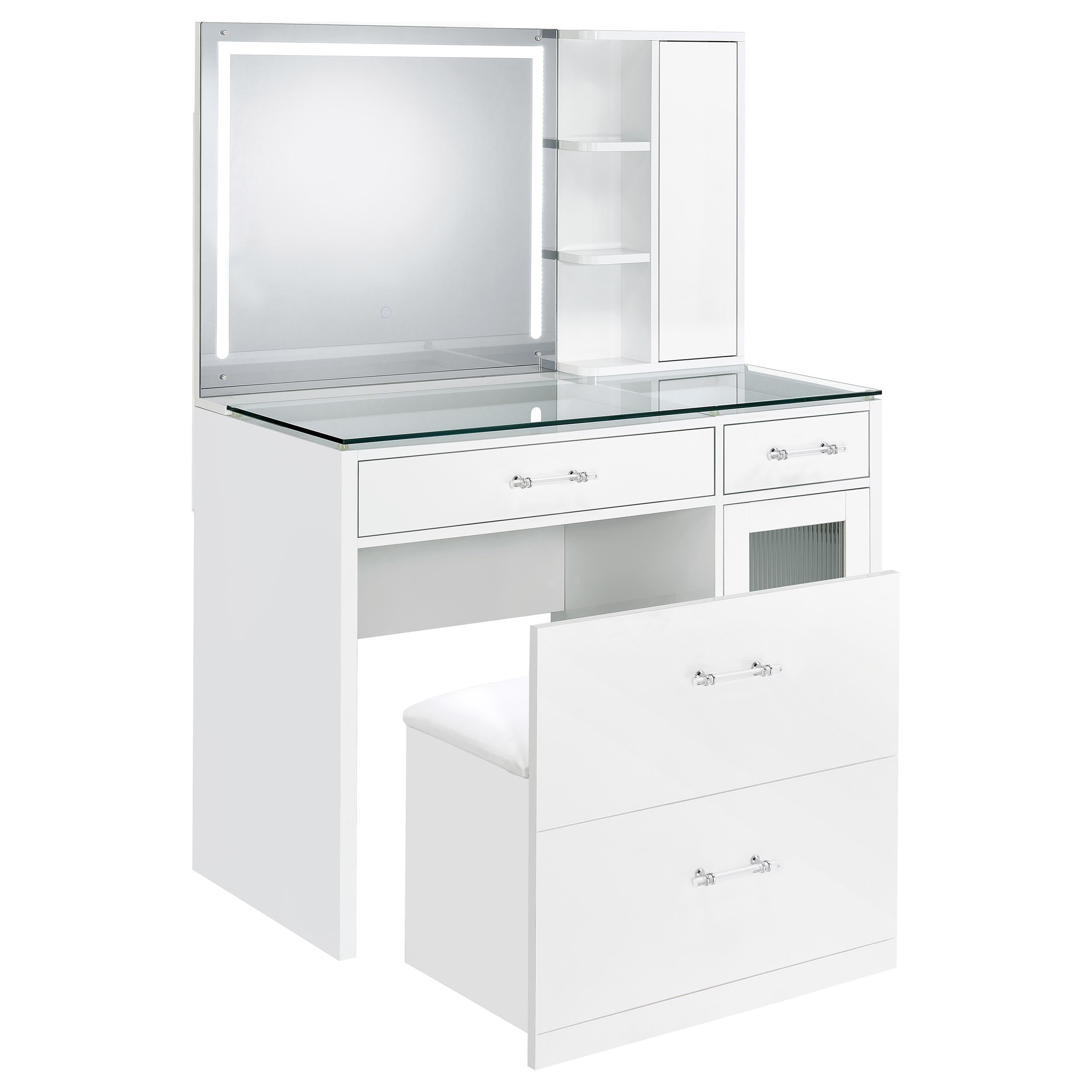Flora 2-drawer Vanity Set with LED Mirror White High Gloss — view 5