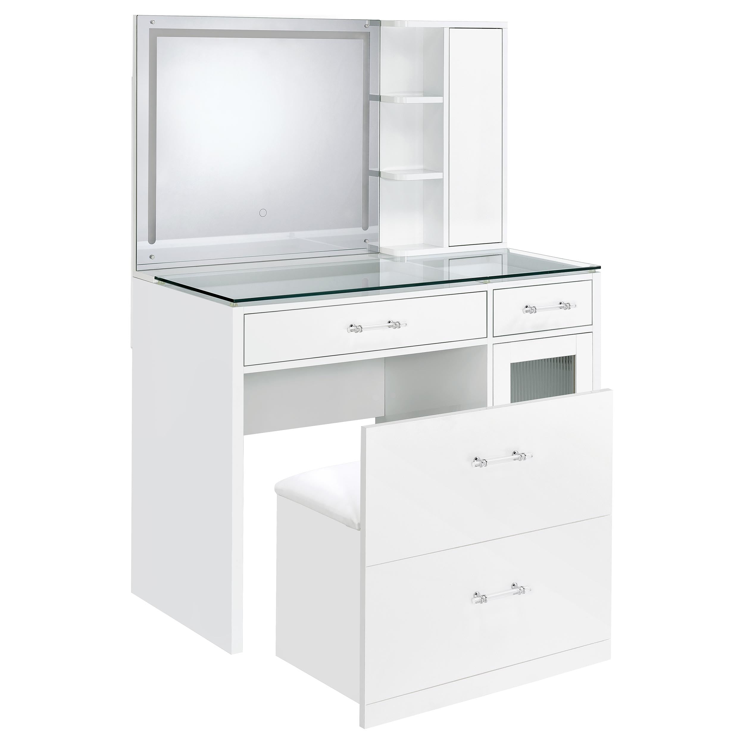 Flora 2-drawer Vanity Set with LED Mirror White High Gloss — view 6