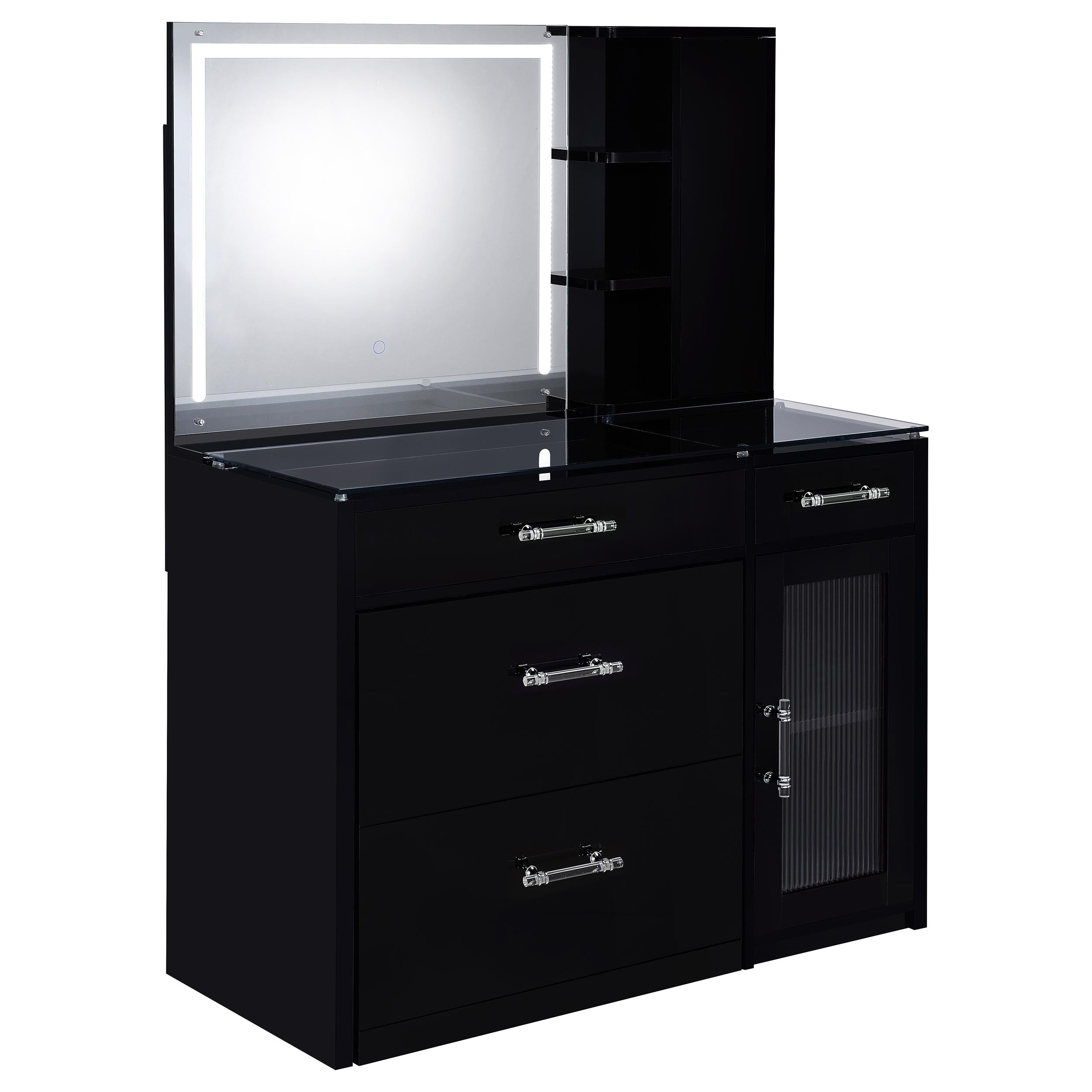Flora 2-drawer Vanity Set with LED Mirror Black High Gloss — view 1