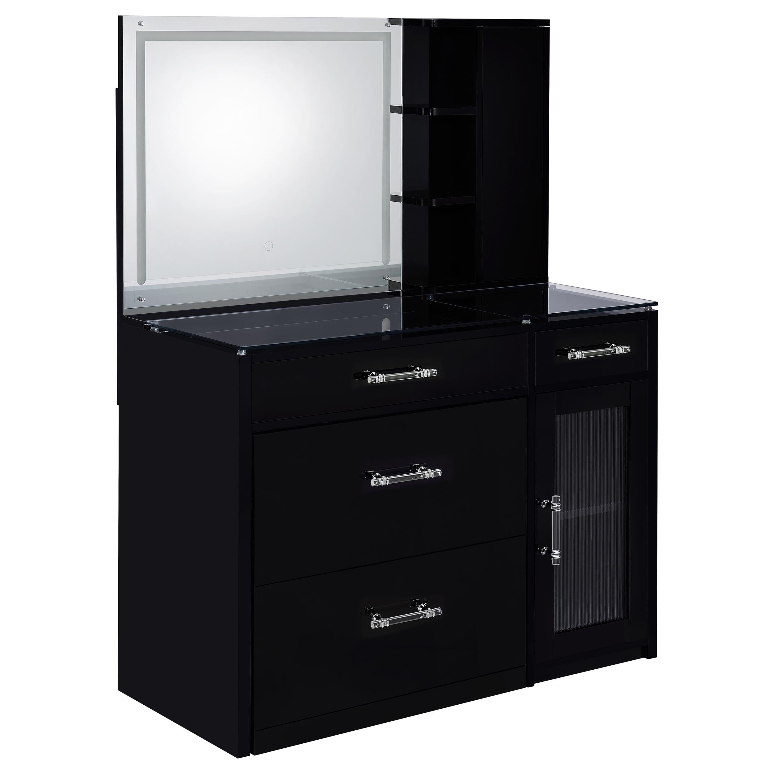 Flora 2-drawer Vanity Set with LED Mirror Black High Gloss — view 4