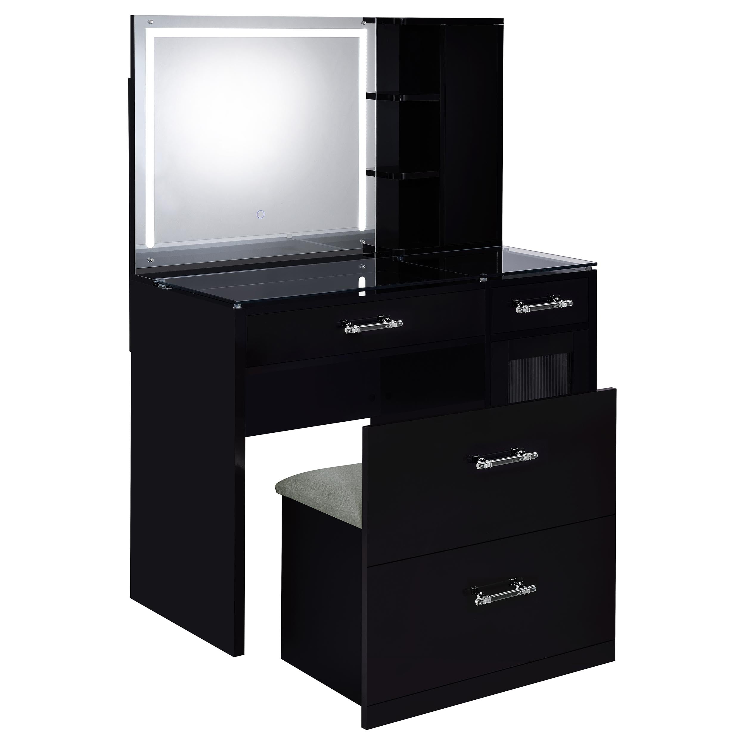 Flora 2-drawer Vanity Set with LED Mirror Black High Gloss — view 5