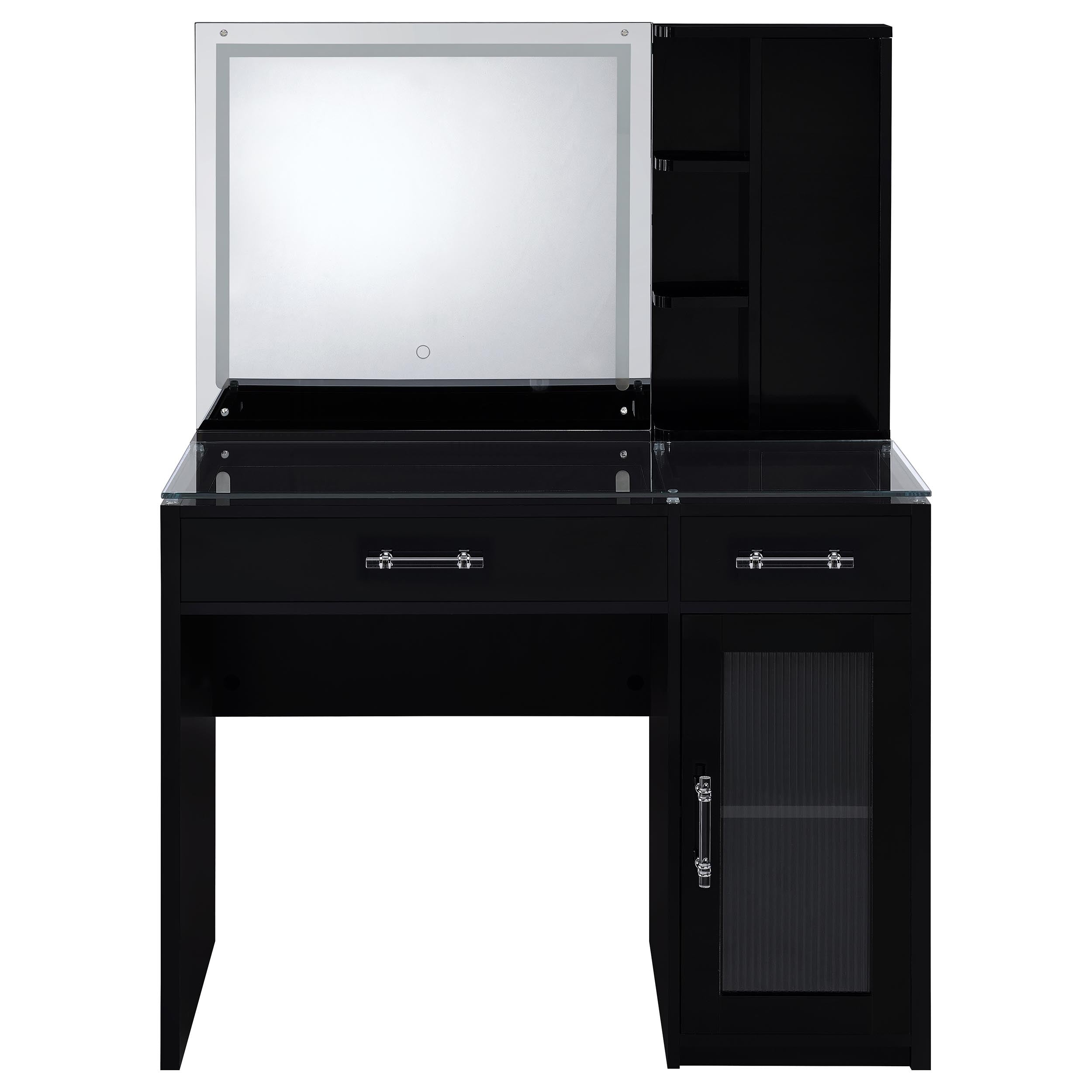 Flora 2-drawer Vanity Set with LED Mirror Black High Gloss — view 9
