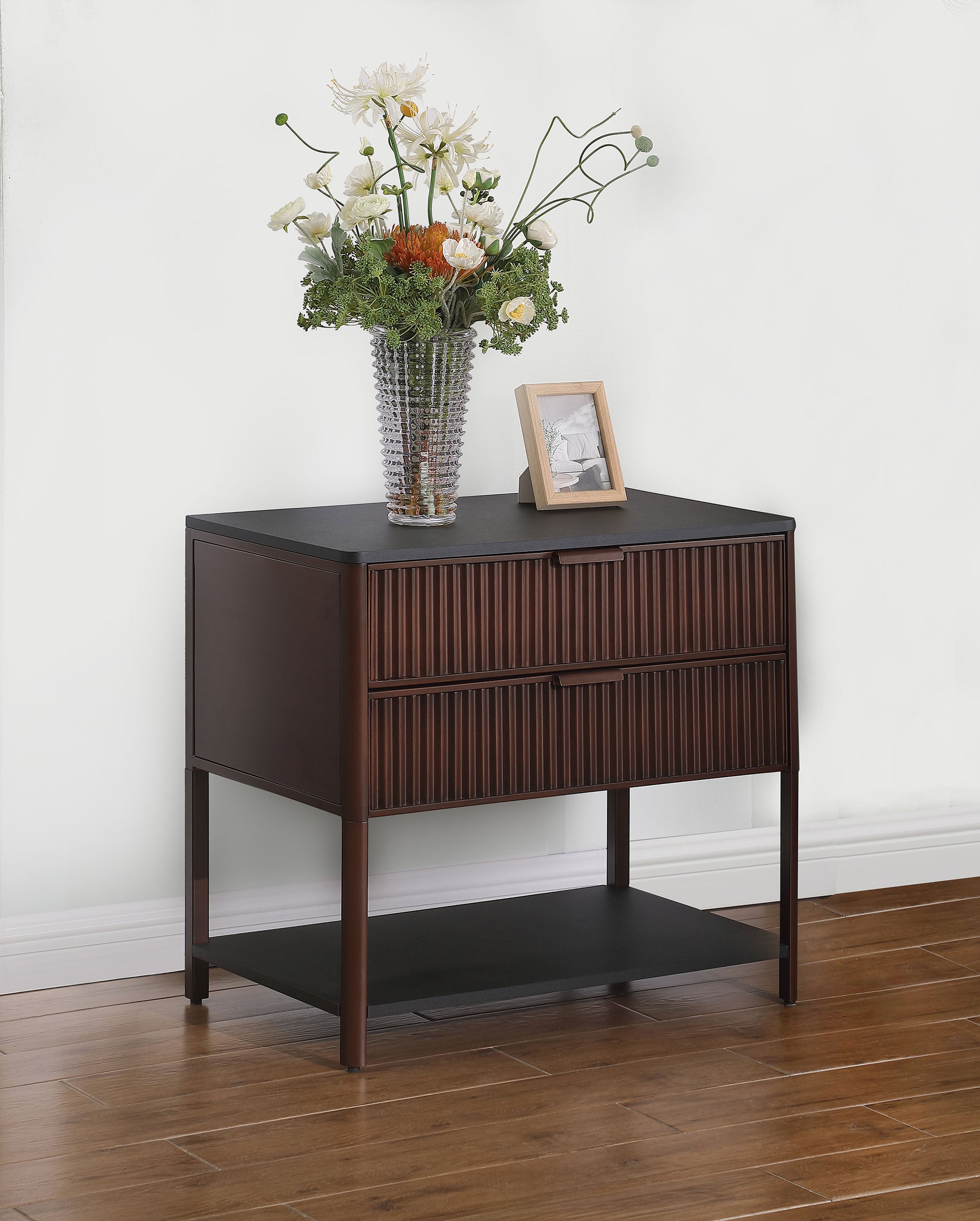 Zimmerlee 2-drawer Side Table with Shelf Rust Brown — view 2