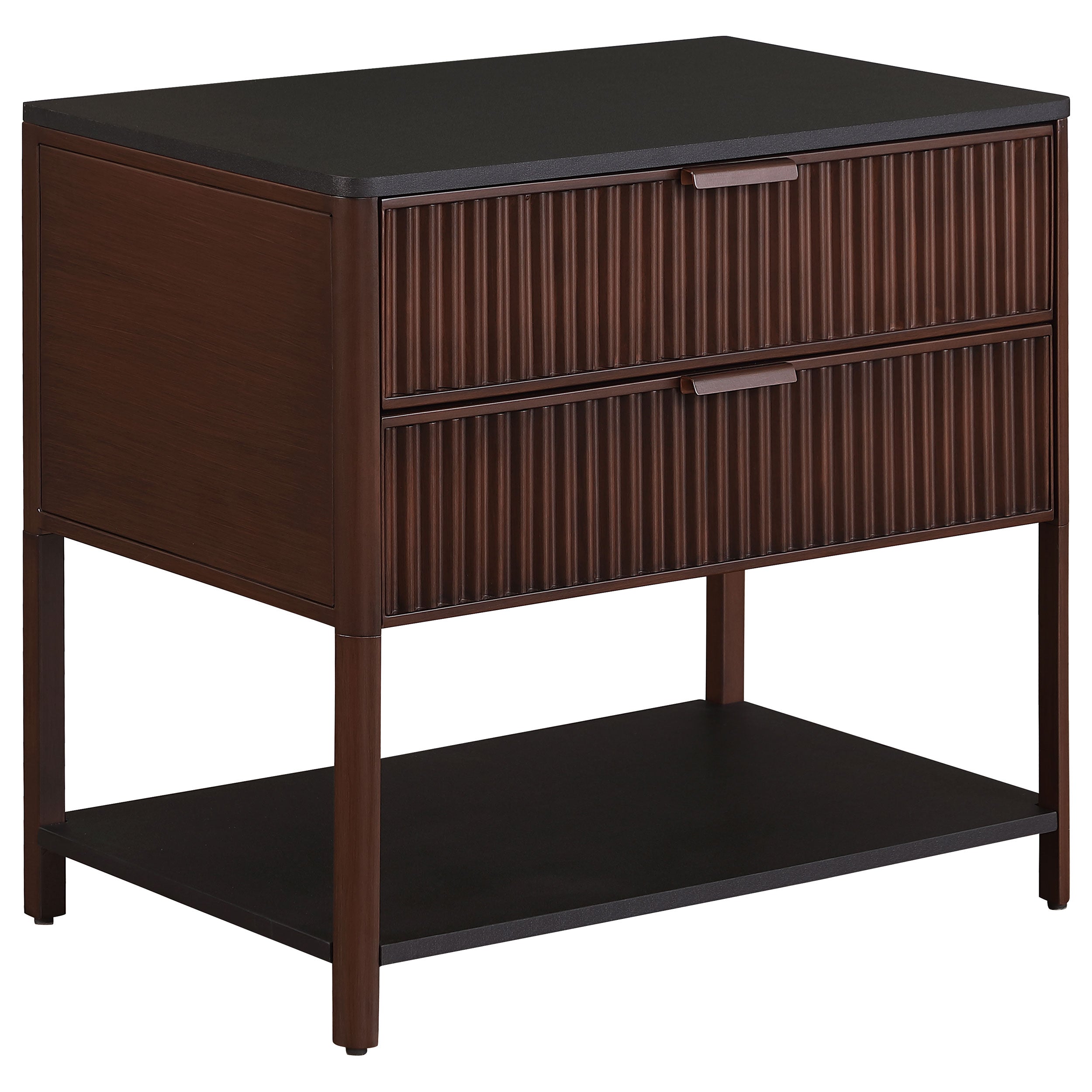 Zimmerlee 2-drawer Side Table with Shelf Rust Brown — view 1
