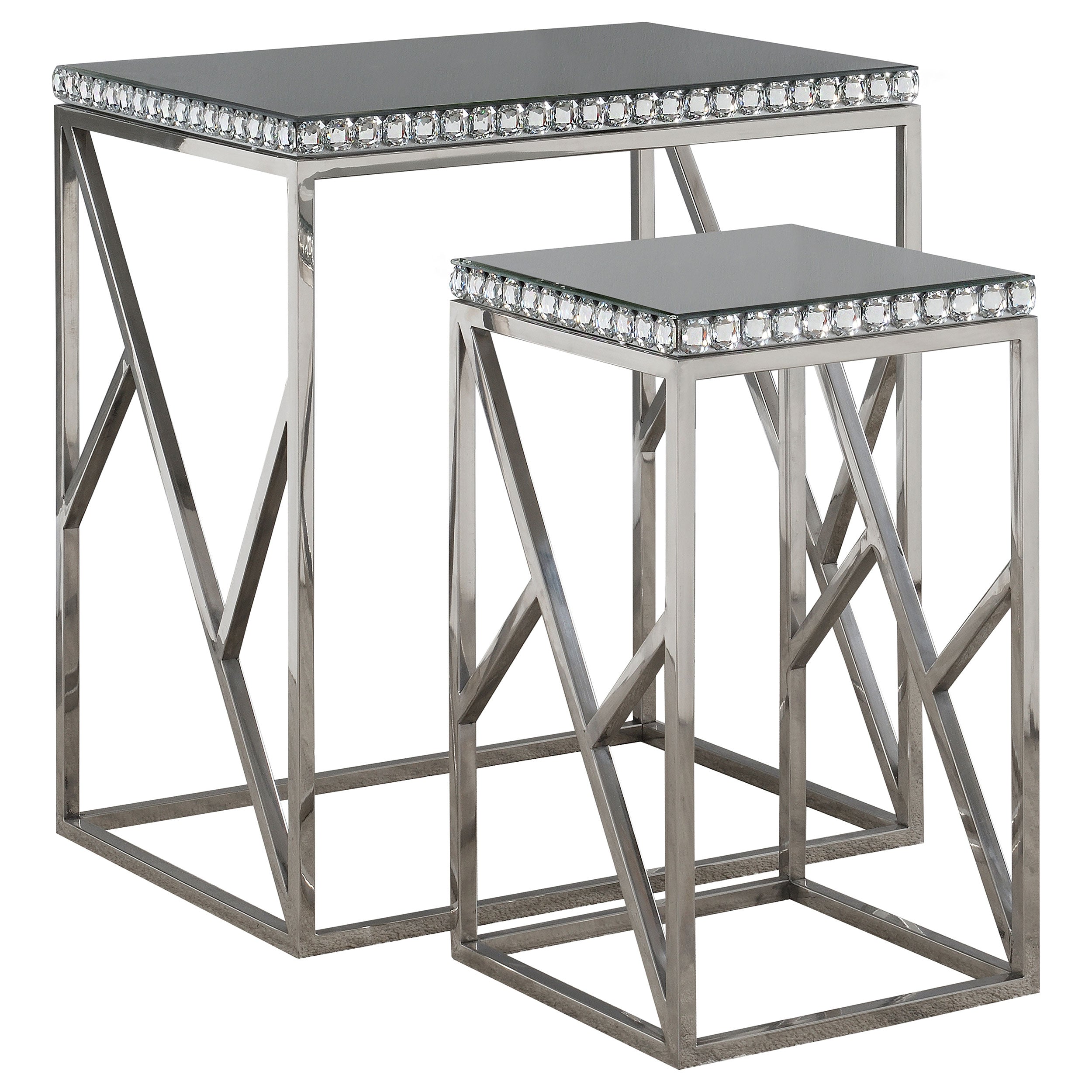 Betsy 2-piece Mirrored Stainless Steel Nesting Tables Silver — view 1