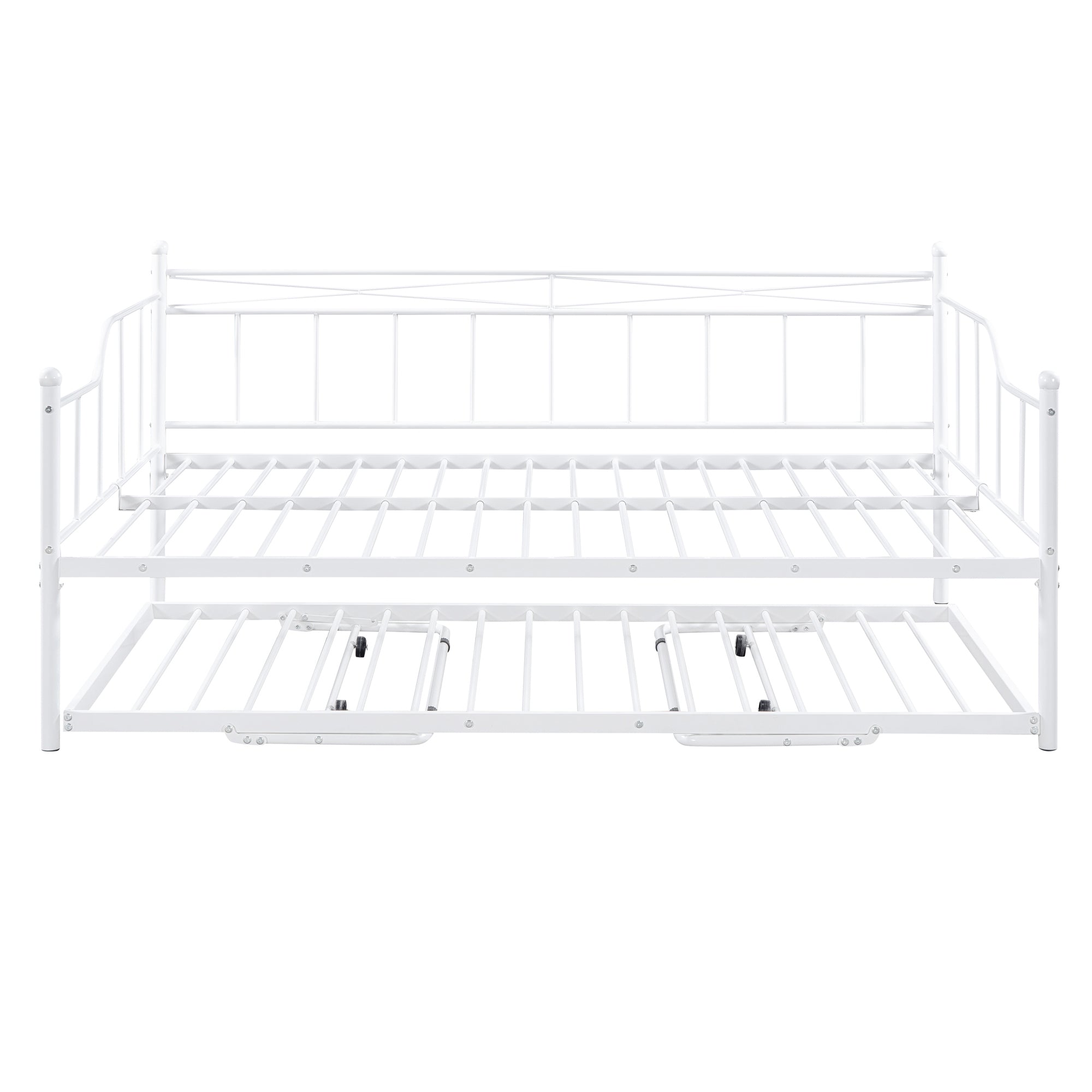 Full Size Metal Daybed with Twin Size Adjustable Trundle, Portable Folding Trundle, White(OLD SKU:MF293736AAK)