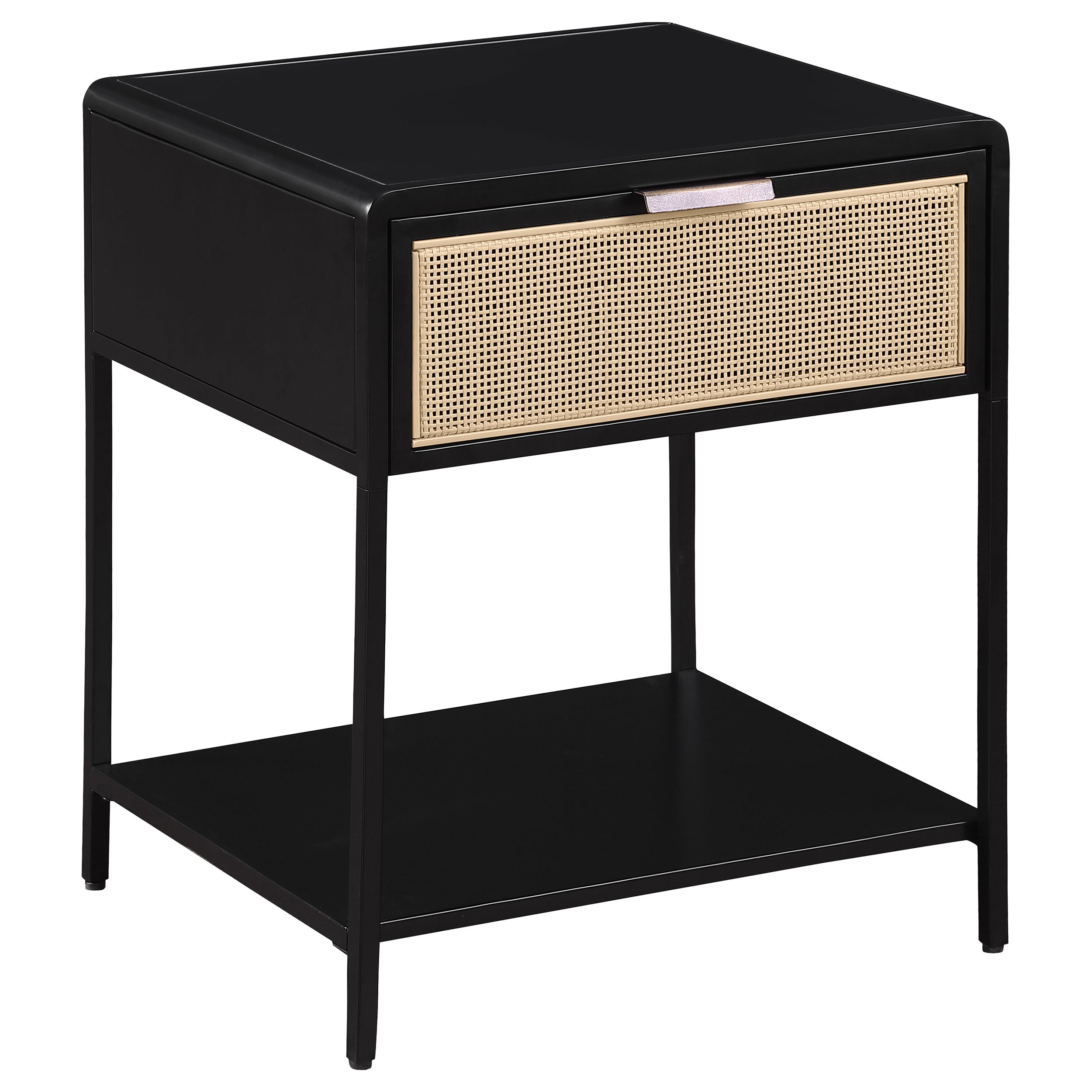 Amherst 1-drawer Radio Weave Cane Metal Bedside Table Black — view 1