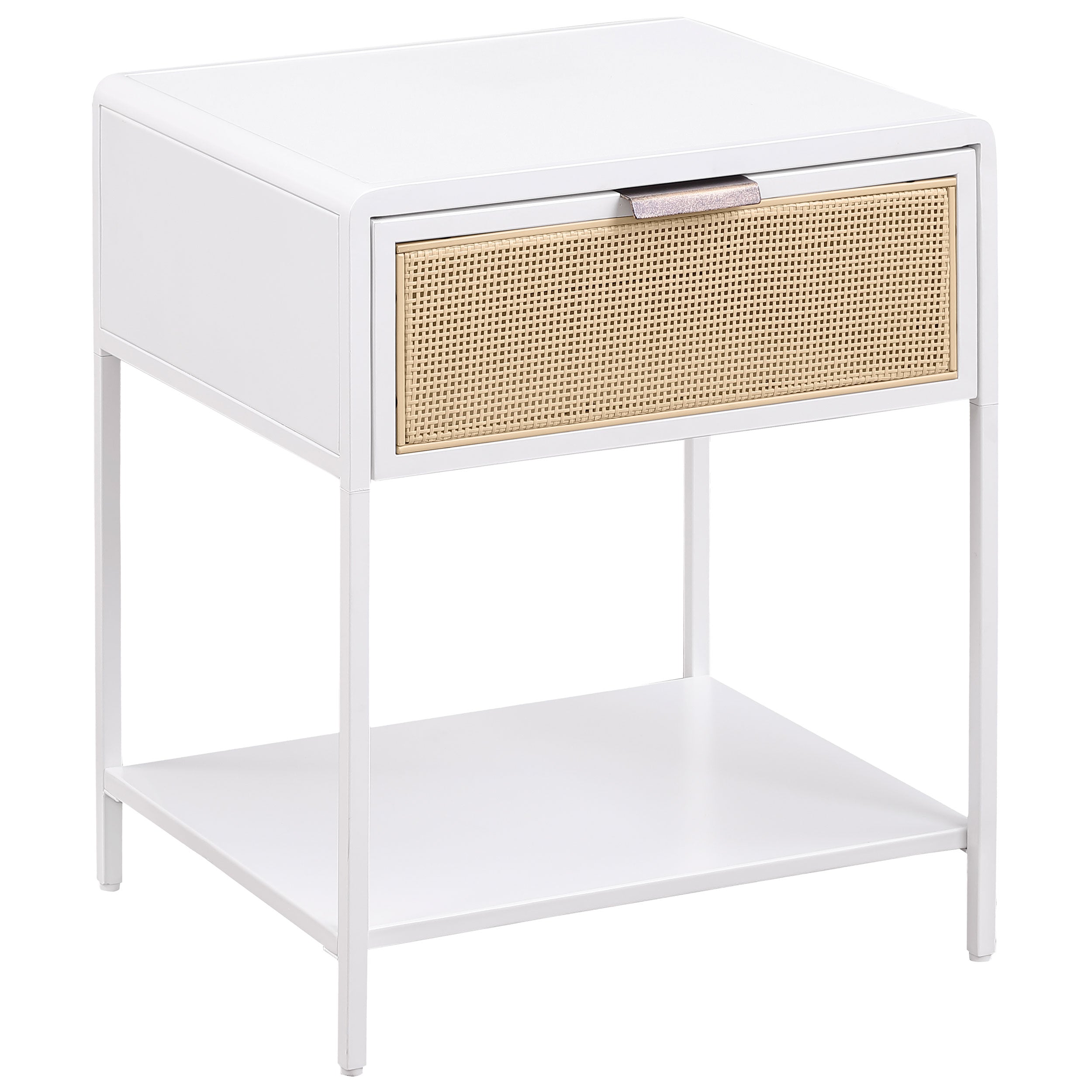 Amherst 1-drawer Radio Weave Cane Metal Bedside Table White — view 1