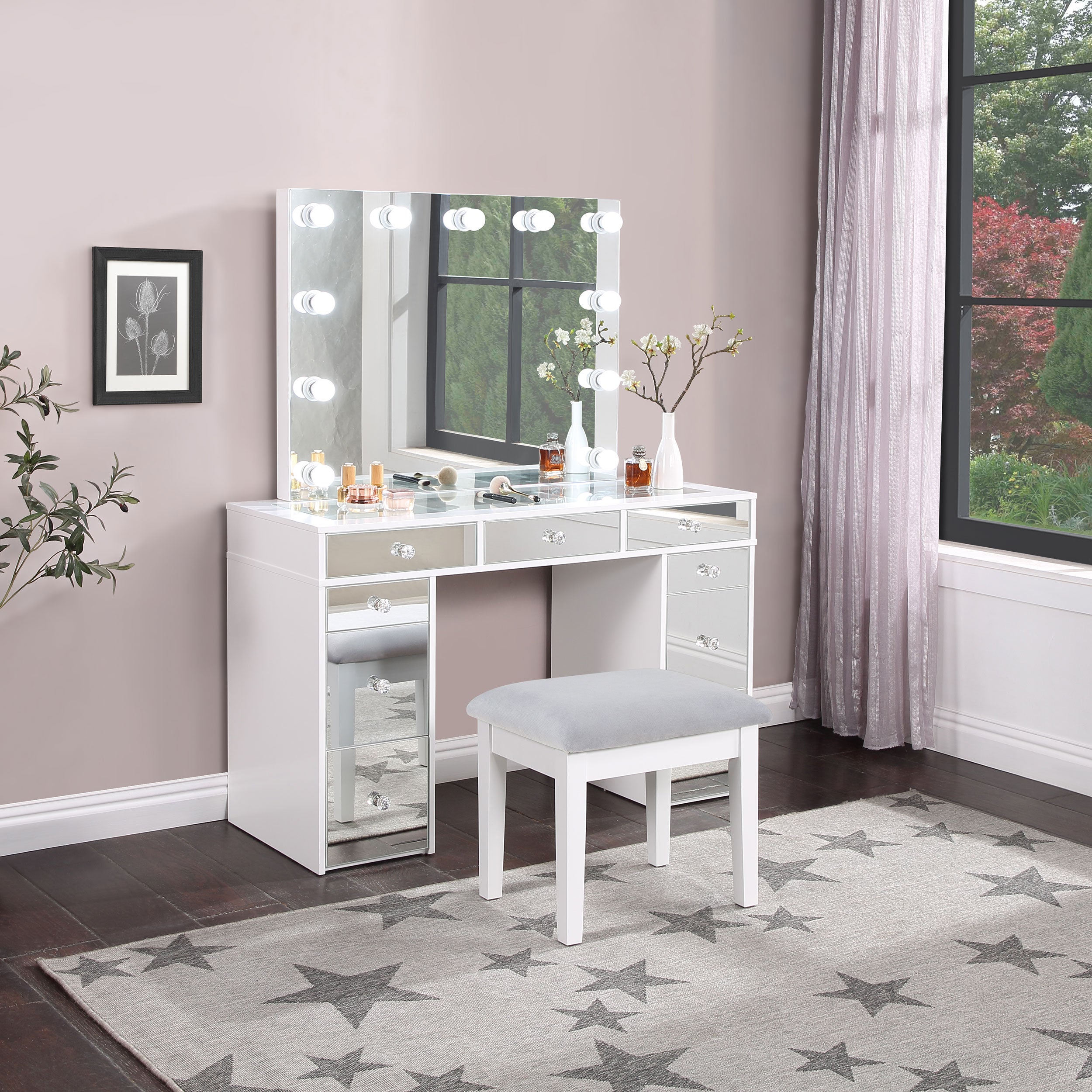 Regina Makeup Vanity Table Set with Lighting White — view 2