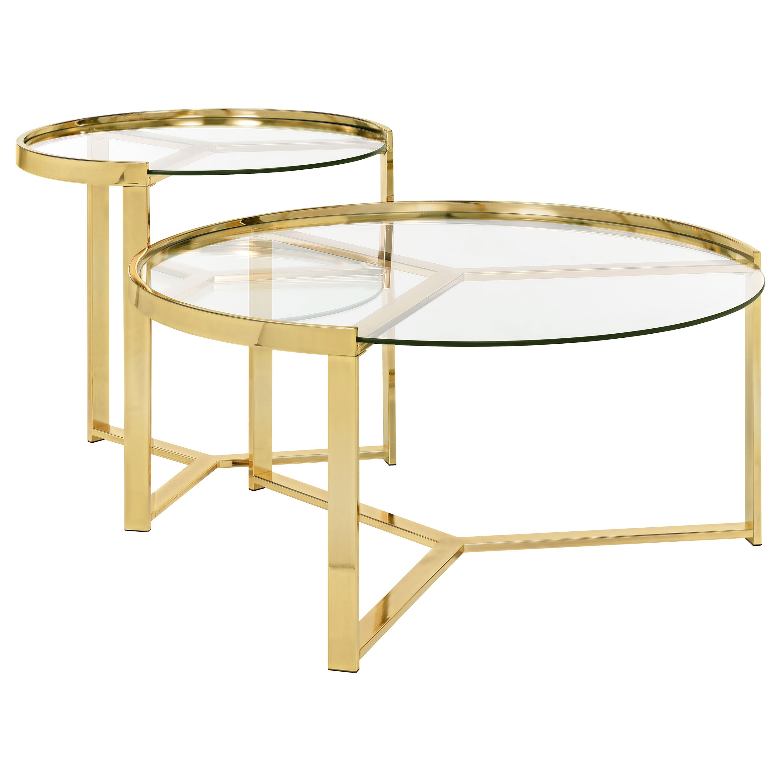 Delia 2-Piece Round Glass Top Nesting Coffee Table Gold — view 2