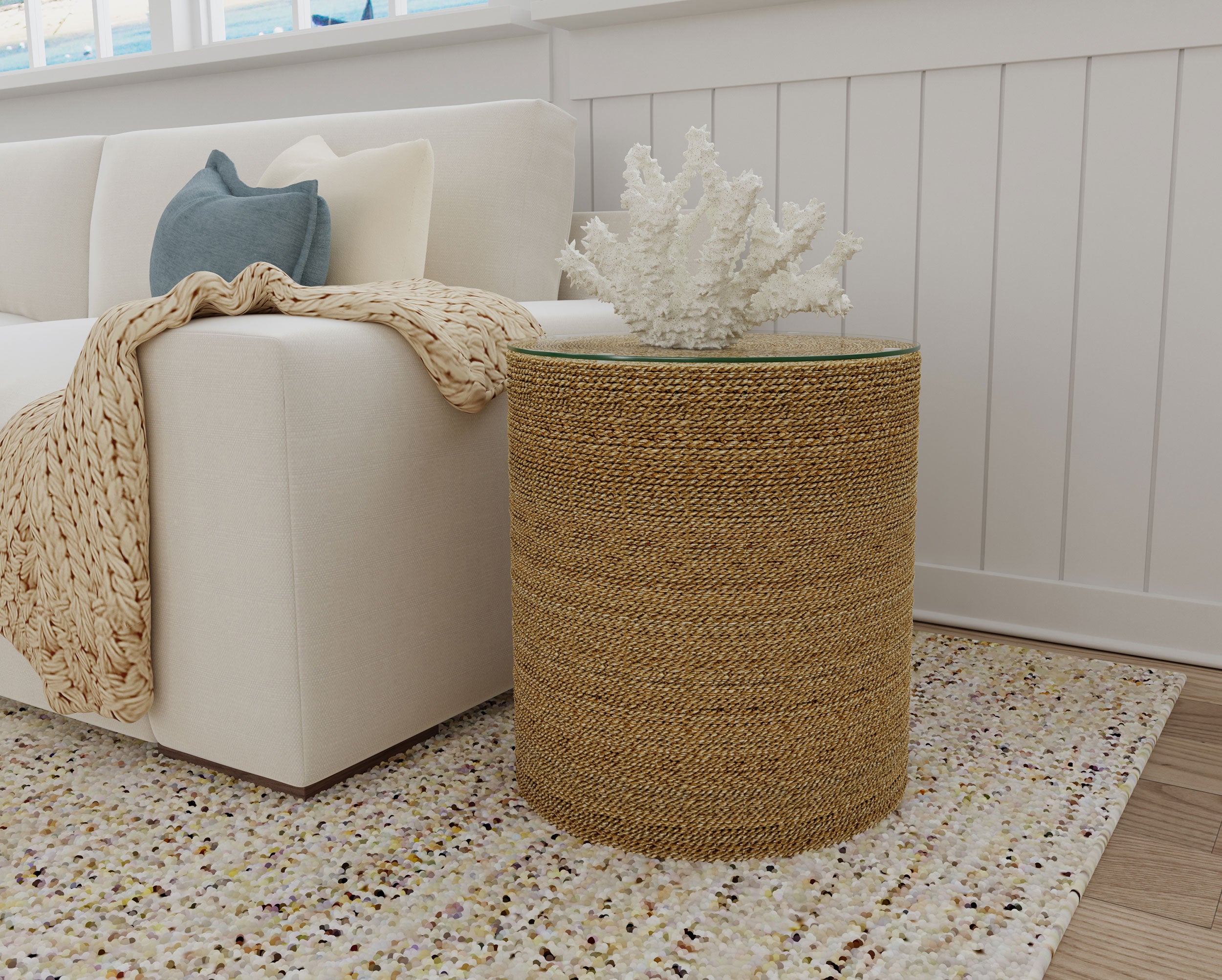 Halden Round Woven Seagrass Accent Side Table Light Brown — view 2