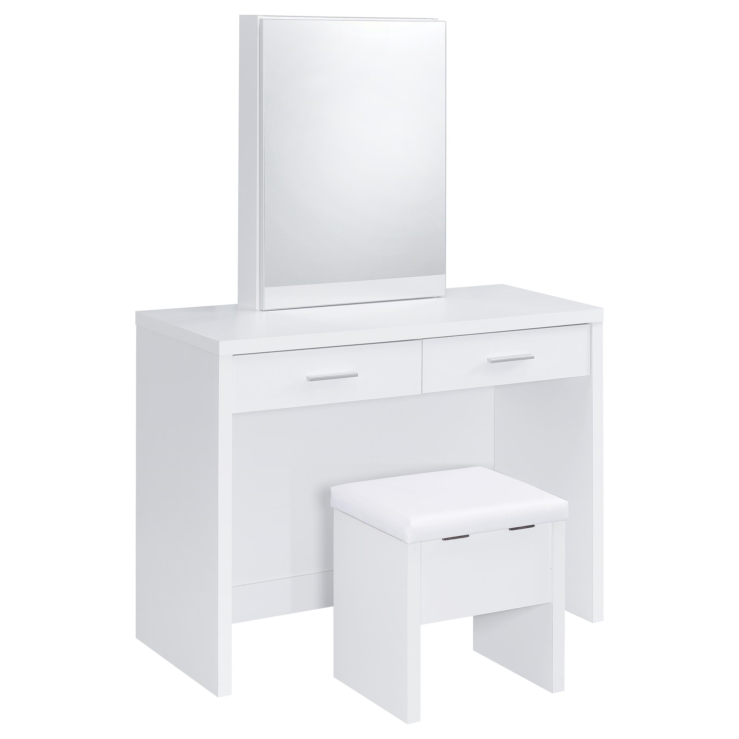 Bunbury Makeup Vanity Table Set Storage Mirror and Stool White — view 1