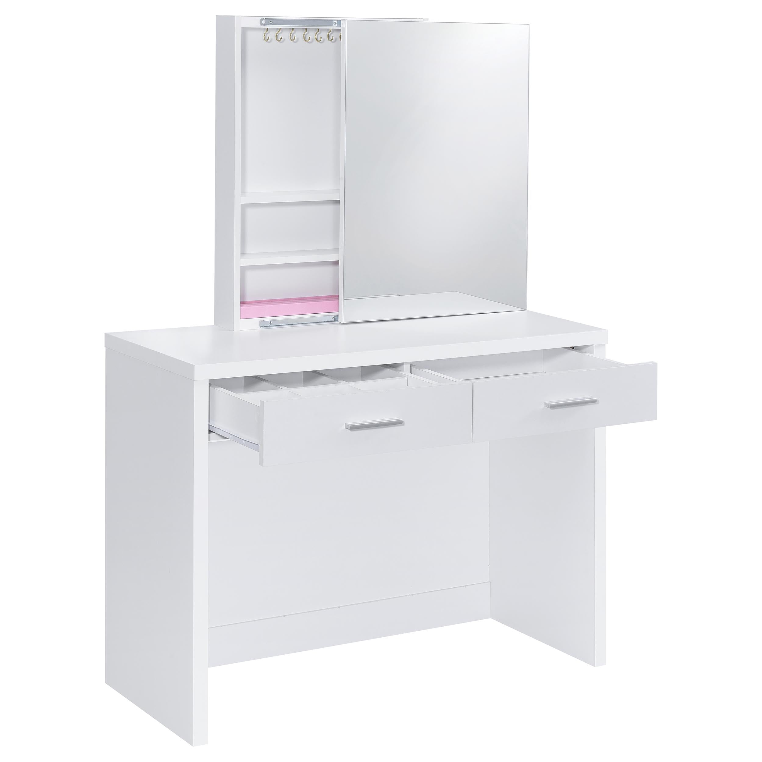 Bunbury Makeup Vanity Table Set Storage Mirror and Stool White — view 5