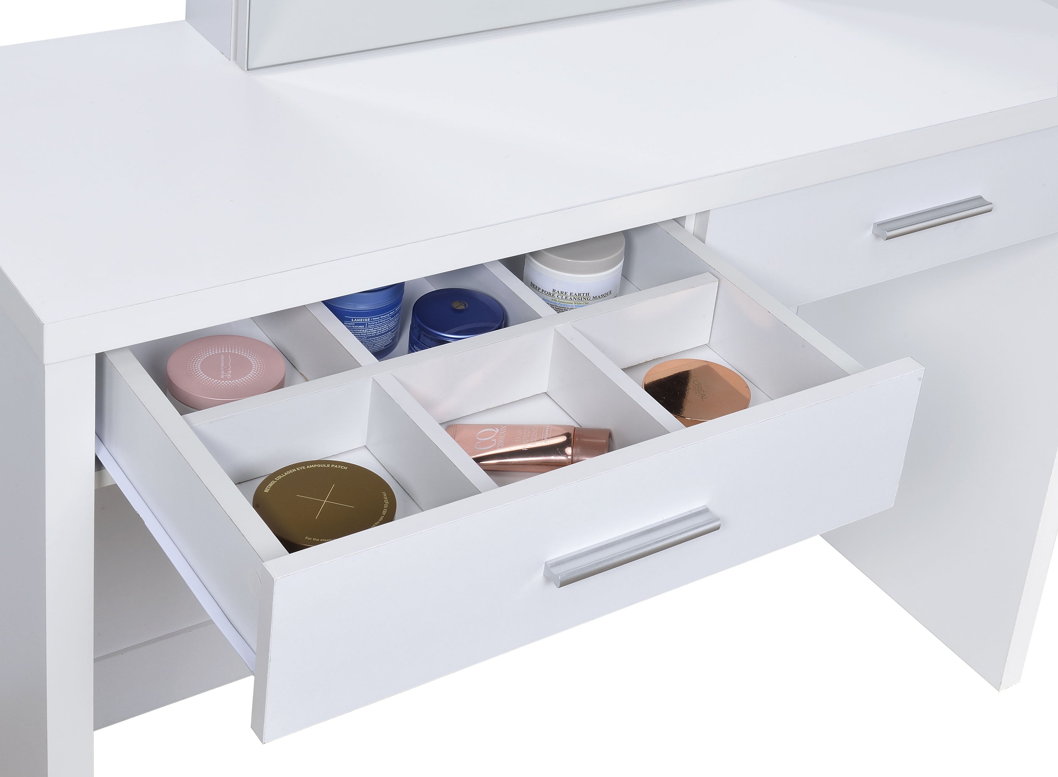 Bunbury Makeup Vanity Table Set Storage Mirror and Stool White — view 12