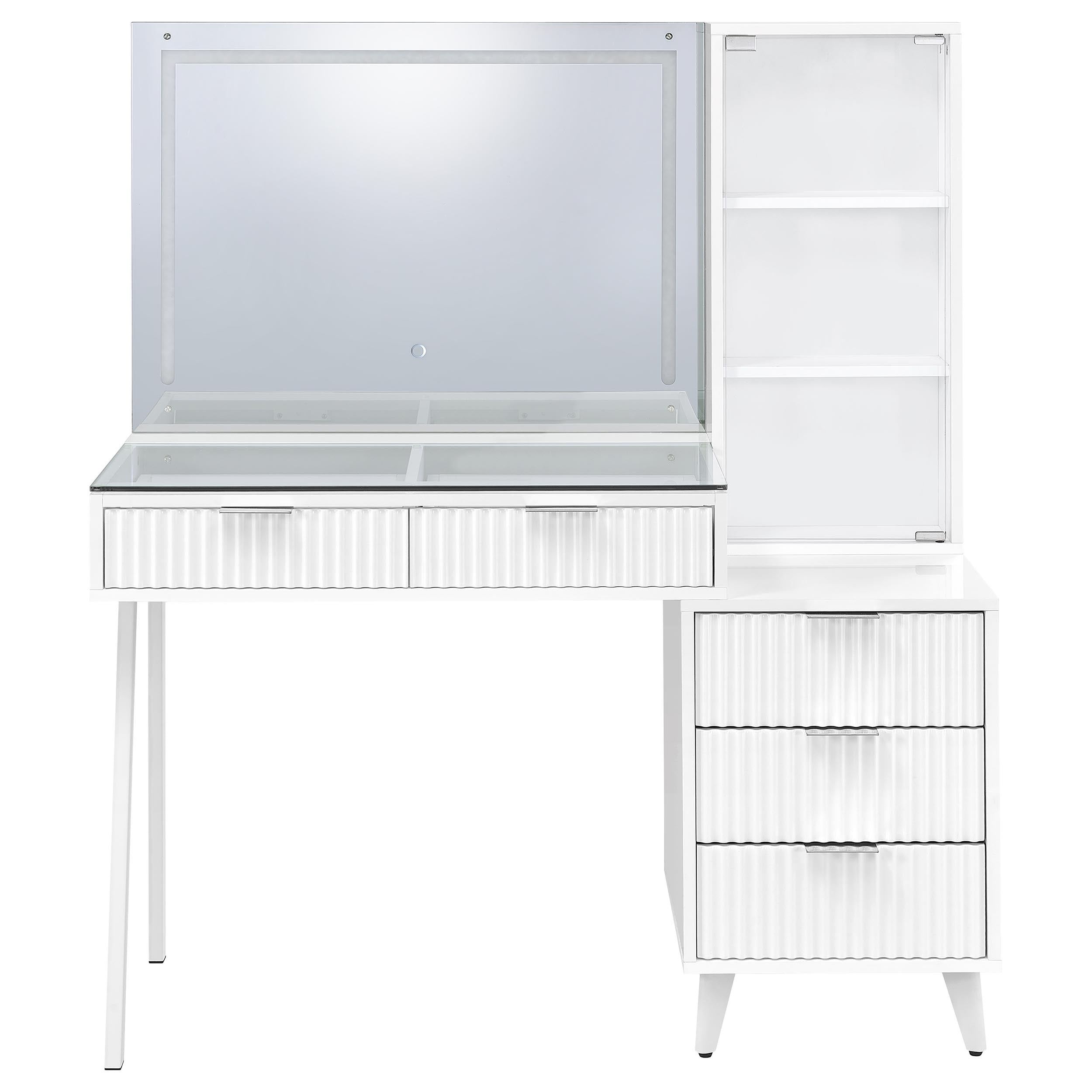 Souza 5-Drawer Makeup Vanity Table With LED Mirror White High Gloss — view 6