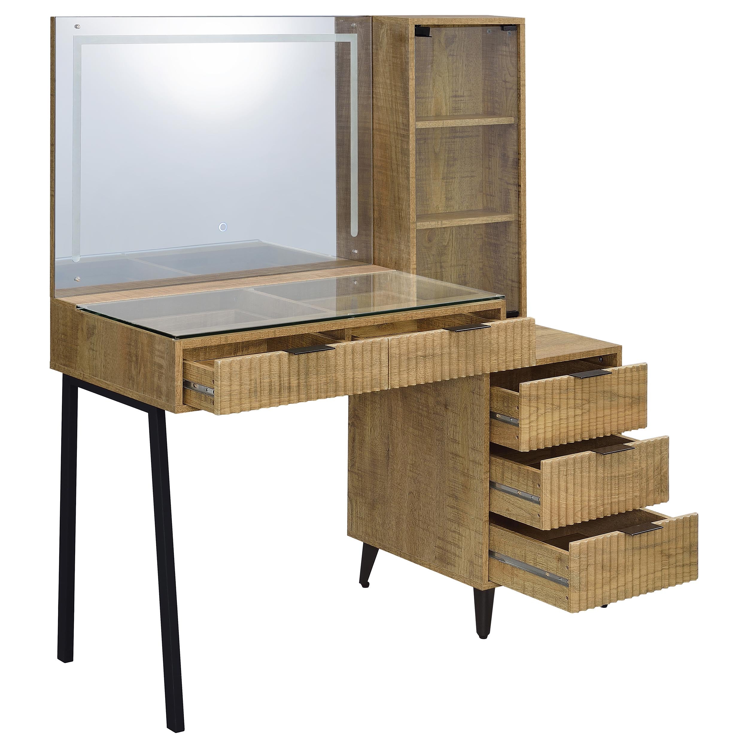 Souza 5-Drawer Makeup Vanity Table With LED Mirror Mango — view 5